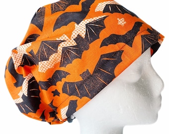 Retro Halloween Bats Euro Scrub Cap: Adjustable Cotton Surgical Hat