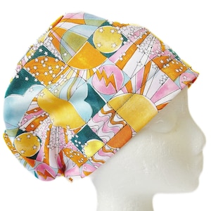 Retro Sunshine Stars Scrub Cap: Groovy 70s 80s Surgical Hat