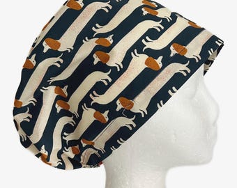 Weiner Dog Blue Euro Scrub Cap: Adjustable Cotton Surgical Cap