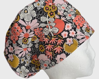 Gorro quirúrgico europeo moderno con estampado floral estilo casa de campo para otoño, gorro quirúrgico para mujer, elástico ajustable con cierre de cordón.