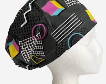 Graphic 80s Retro Surgical Scrub Cap: Adjustable Euro Style Cotton Hat