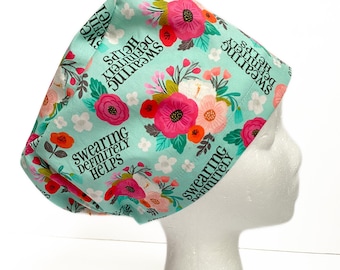 Floral Sassy Euro Scrub Cap: "Swearing Definitely Helps", Adjustable Toggle