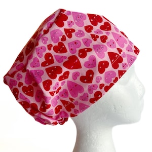 Happy Valentine Hearts EURO scrub Cap, Pixie Surgical Scrub Cap for Women, Adjustable Elastic with Cord Lock Toggle
