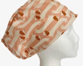 Weiner Dog Pink Euro Scrub Cap: Dachsund Adjustable Cotton Surgical Cap