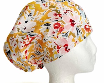 Gorro quirúrgico moderno de otoño con estampado floral estilo bohemio, gorro quirúrgico de otoño para mujer, elástico ajustable con cierre de cordón.