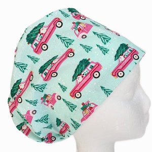 Pink Santa Delivery EURO Scrub Cap, Christmas Surgical Scrub Cap for Women, Adjustable Elastic with Cord Lock Toggle