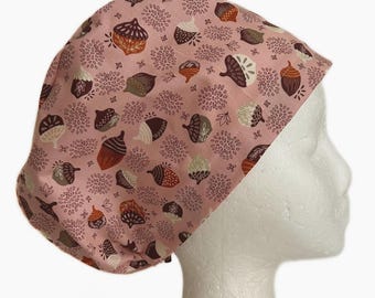 Gorro quirúrgico de otoño Pink Acorns: gorro quirúrgico ajustable de algodón otoñal