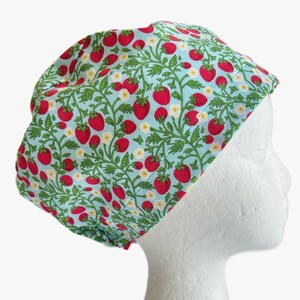 Strawberry Vines EURO scrub Cap, Spring Surgical Scrub Cap for Women, Adjustable Elastic with Cord Lock Toggle