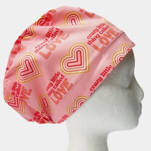 70s Retro Crazy Love 80s EURO scrub Cap, Fun Valentine Surgical Scrub Cap for Women, Adjustable Elastic with Cord Lock Toggle