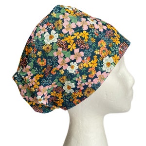 Groovy 70s Flower Power EURO Scrub Cap, Spring Retro Surgical Scrub Cap for Women, Adjustable Elastic with Cord Lock Toggle