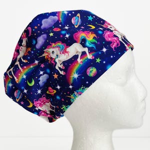 80s 90s Unicorns Rainbows Retro EURO Scrub Cap, Fun Y2K Surgical Scrub Cap for Women, Adjustable Elastic with Cord Lock Toggle