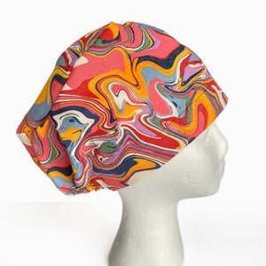 Groovy Retro 70s Swirl EURO Scrub Cap, Spring Surgical Scrub Cap for Women, Adjustable Elastic with Cord Lock Toggle