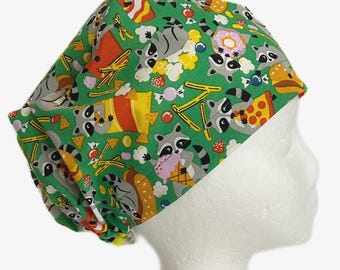 Junk Food Raccoon Scrub Cap: Adjustable Euro Style Cotton Surgical Hat