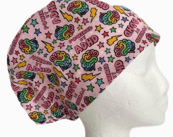 Powered By ADHD Sarcastic Euro Scrub Cap: Funny Surgical Hat, Adjustable Fit