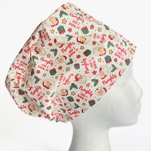 Naughty and I Know It Christmas Scrub Cap, Adjustable Euro Style