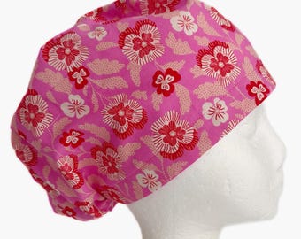 Spring Pink Floral Scrub Cap: Fun Valentine Surgical Hat