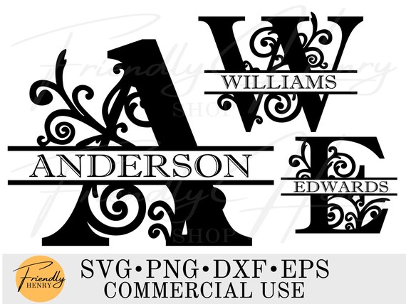 Split Letter Monogram SVG PNG DXF With Swirls Vines Flourishes - Etsy