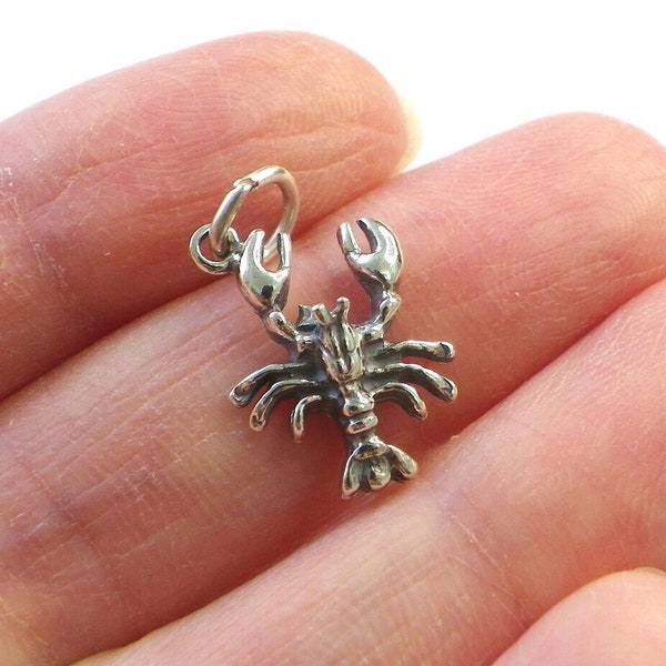 Crawfish charm SILVER, Crawfish Ocean Nautical Charm, Made in USA, Sealife, big crawfish pendent, Sterling Silver Lobster Charm Pendant