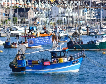 Brixham Harbour, Fishing Boat, Blank Greeting Card