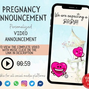 VIDEO Pregnancy Announcement Digital, Baby Announcement, Personalized Baby Reveal Idea for Social Media, custom announce you are pregnant