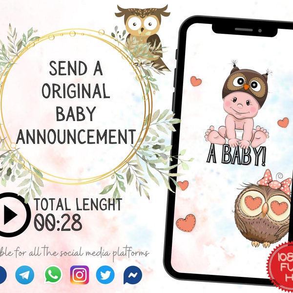 VIDEO Pregnancy Announcement Digital, Baby Announcement, Personalized Baby Reveal Idea for Social Media, custom announce you are pregnant