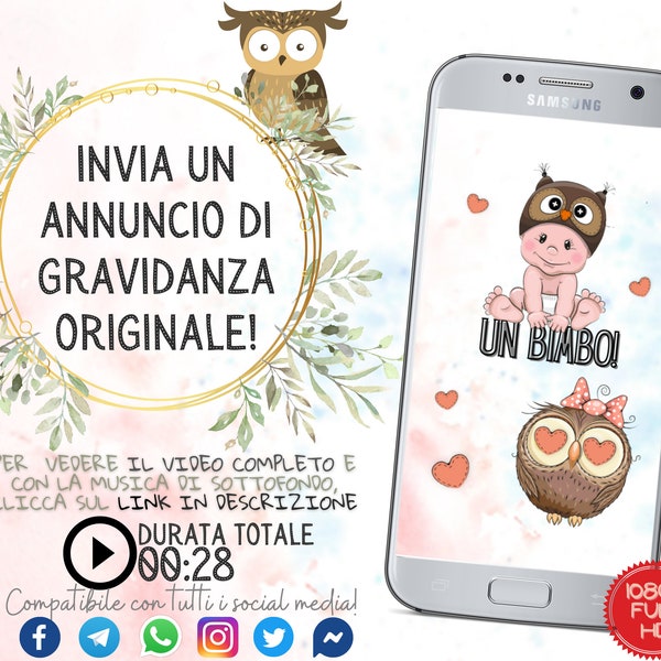 Annuncio maternità, nascita bebè, video personalizzato di gravidanza, messaggio digitale per annunciare di essere incinta, bambino in arrivo