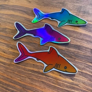 3 Piece Holographic Shark Stickers//Shark Stickers//Holographic Stickers
