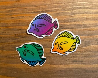 Pack of 3 Assorted Fish Stickers//Marine and Ocean Animal Stickers