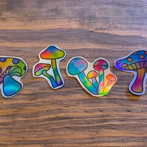 Holographic Mushroom Sticker Pack// 3 Pack Stickers// Holographic Stickers// Mushroom Stickers