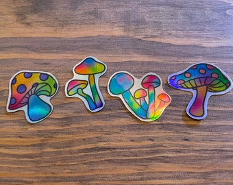 Holographic Mushroom Sticker Pack// 3 Pack Stickers// Holographic Stickers// Mushroom Stickers