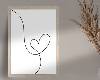 HEART Printable Wall Art, Black Heart One Line Drawing Print, Continuous Line, Black One Line Printable, Modern Minimalist [Digital DOWNLOAD
