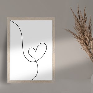 HEART Printable Wall Art, Black Heart One Line Drawing Print, Continuous Line, Black One Line Printable, Modern Minimalist [TÉLÉCHARGEMENT numérique