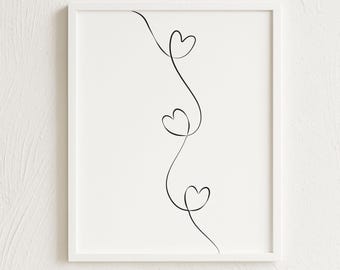 Three Hearts One Line Art – Minimalist 3 hearts Wall Art, Modern Triple Hearts, Continuous Line Drawing, Gift for Loved Ones [DOWNLOAD]