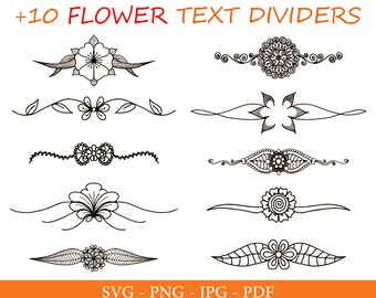 FLOWER Dividers Bundle [Svg,Png,Jpg,Pdf], Flower Flourish Dividers Lines, Separate Divider Lines, Doodle Flower Text divider [Download]