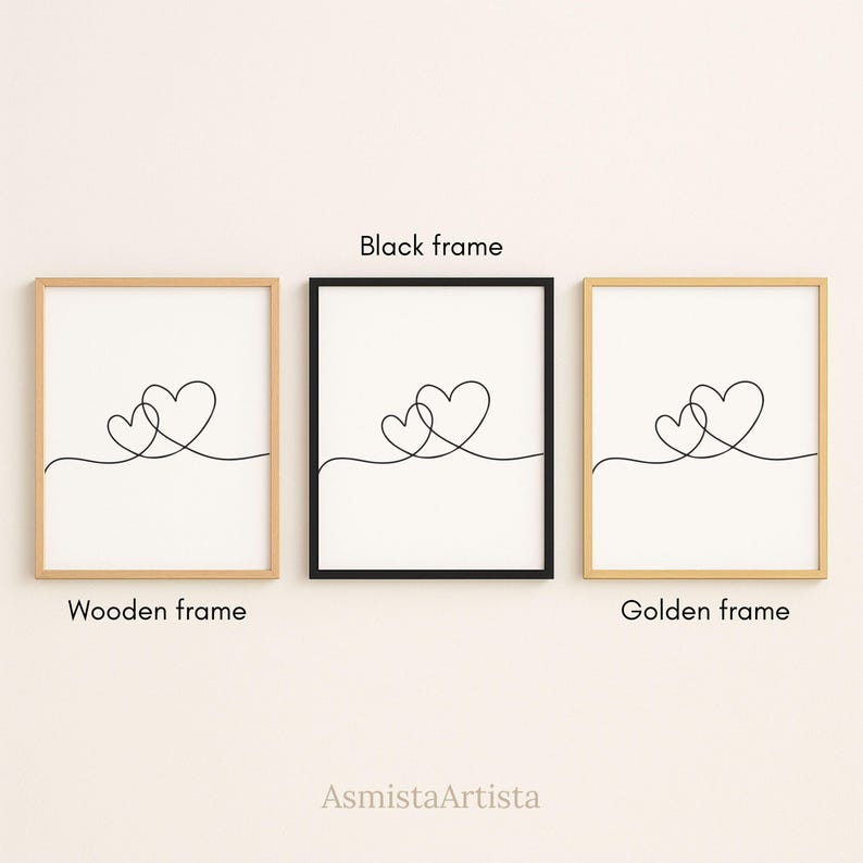 Double Hearts One Line Art – Minimal Two Intertwined Heart , Modern 2 Hearts Continuous Line Drawing, Fine Line Printable Wall Art [DOWNLOAD image 8
