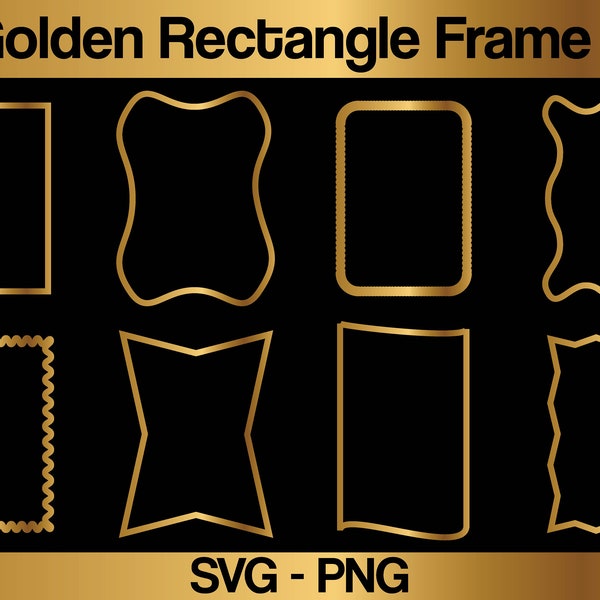 x8 Golden Rectangle Frame [SVG-PNG], Gold Rectangles Frames, Golden Rounded Frames, Round Golden Border Frame [Instant Download]