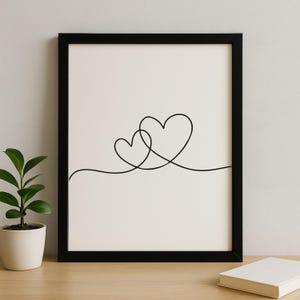 Double Hearts One Line Art – Minimal Two Intertwined Heart , Modern 2 Hearts Continuous Line Drawing, Fine Line Printable Wall Art [DOWNLOAD image 7