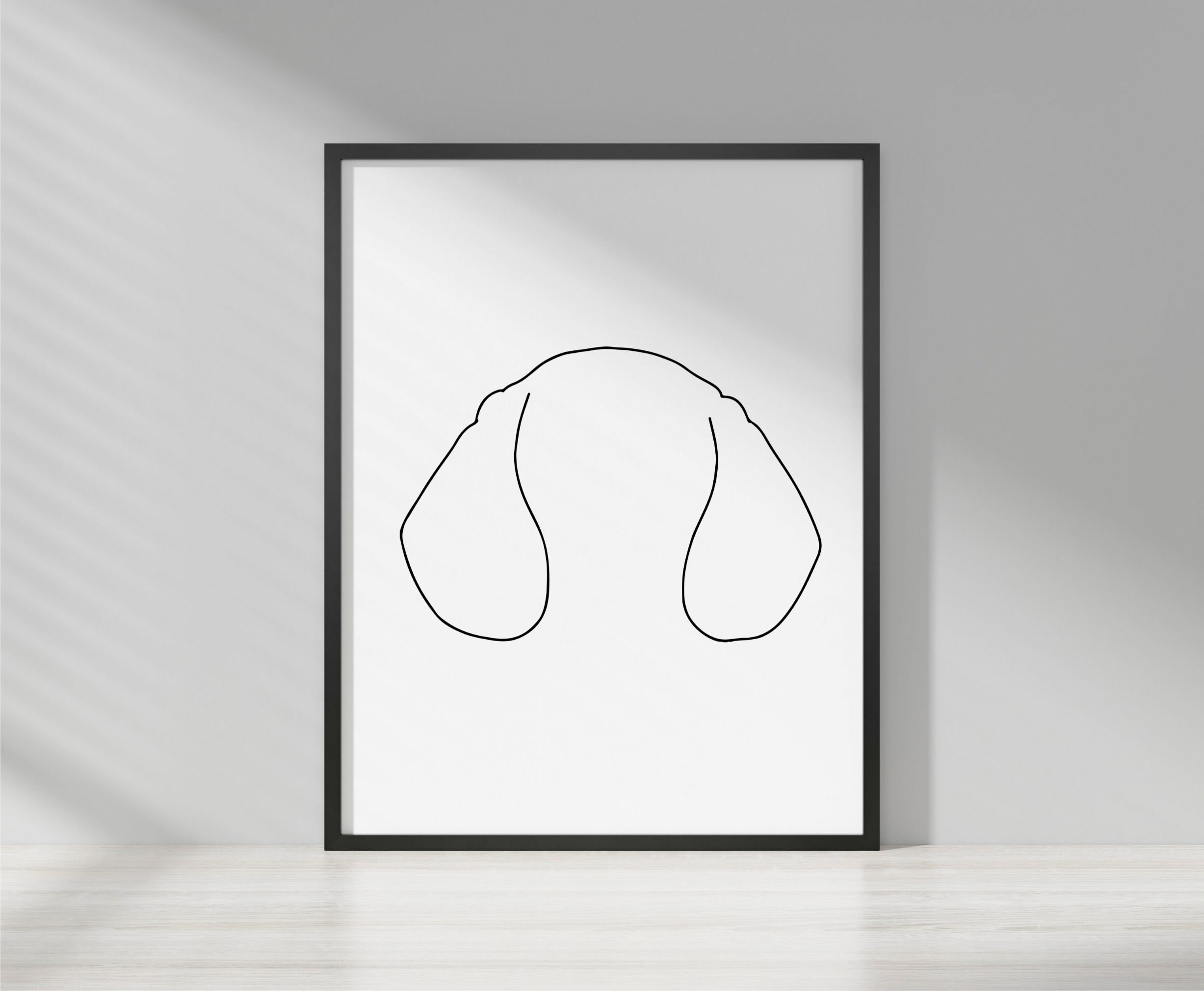 Printable Dog Ears Line Art Drawing, Outline Dog Ears Wall Art, Dog ...