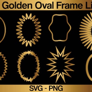 x8 Golden Oval Frame [SVG-PNG], Gold Ovals Frames, Golden Rounded Frames, Round Golden Border Frame [Instant Download]