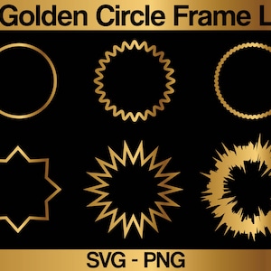 x6 Golden Circle Frame [SVG-PNG], Gold Circles Frames, Golden Rounded Frames, Round Golden Border Frame [Instant Download]
