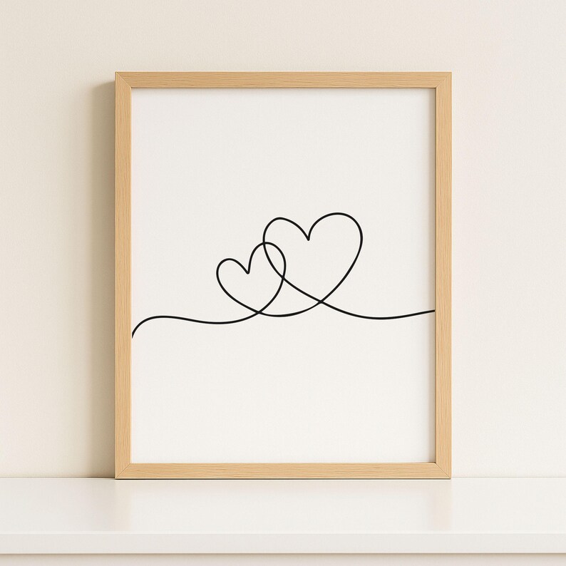 Double Hearts One Line Art – Minimal Two Intertwined Heart , Modern 2 Hearts Continuous Line Drawing, Fine Line Printable Wall Art [DOWNLOAD image 3