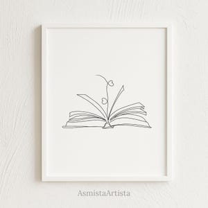 Open Book with Hearts – One Line Art, Minimal Continuous Line Drawing for Readers, Fine Line Printable Wall Art, Book Lover Gift [DOWNLOAD]