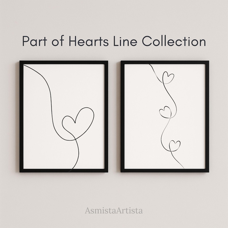 Double Hearts One Line Art – Minimal Two Intertwined Heart , Modern 2 Hearts Continuous Line Drawing, Fine Line Printable Wall Art [DOWNLOAD image 11
