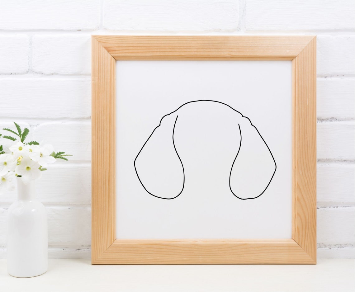 Printable Dog Ears Line Art Drawing, Outline Dog Ears Wall Art, Dog ...