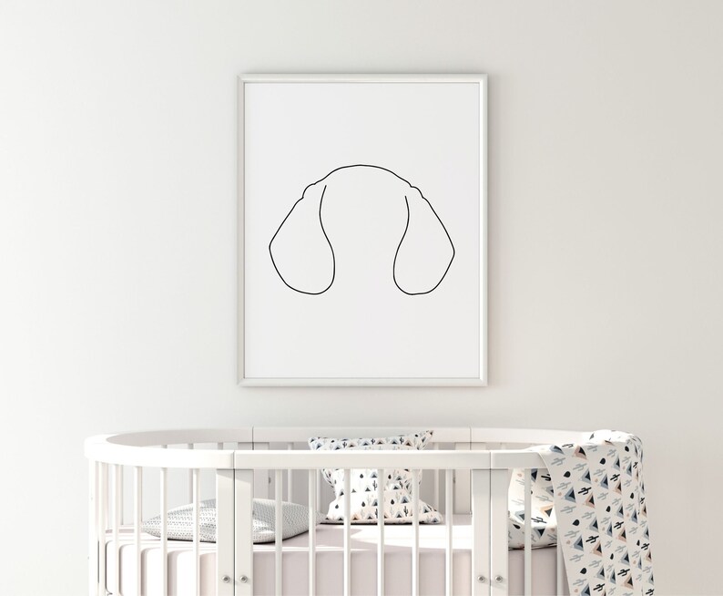 Printable Dog Ears Line Art Drawing, Outline Dog Ears Wall Art, Dog ...
