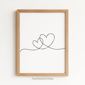 Double Hearts One Line Art – Minimal Two Intertwined Heart , Modern 2 Hearts Continuous Line Drawing, Fine Line Printable Wall Art [DOWNLOAD image 2