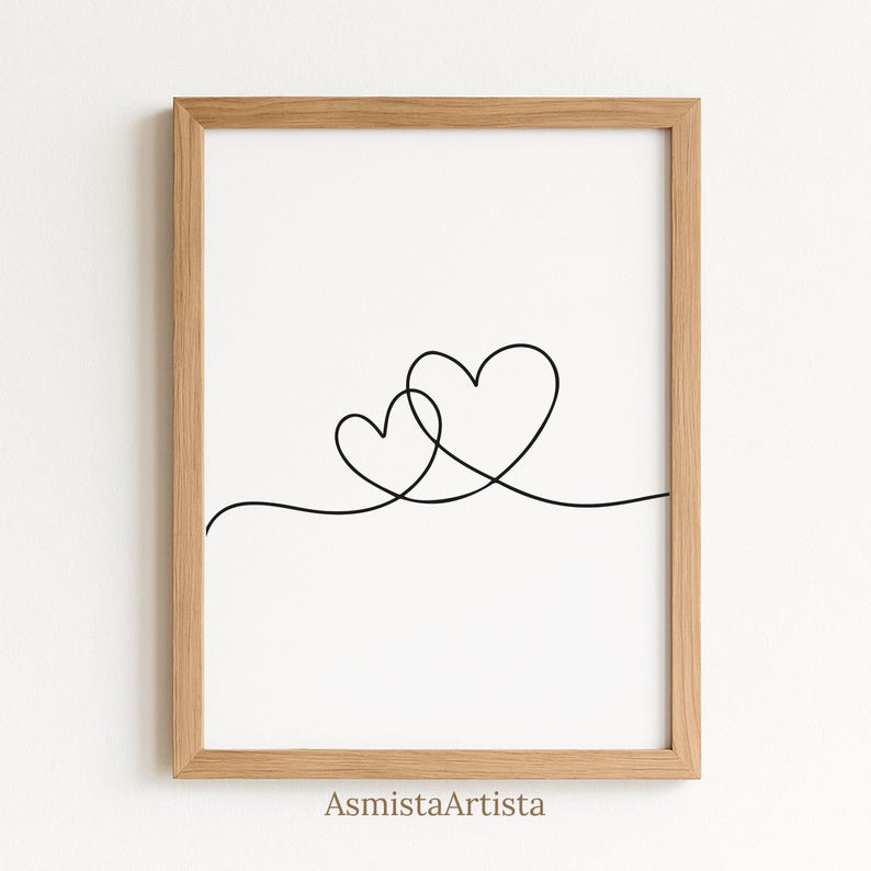 Double Hearts One Line Art – Minimal Two Intertwined Heart , Modern 2 Hearts Continuous Line Drawing, Fine Line Printable Wall Art [DOWNLOAD image 2