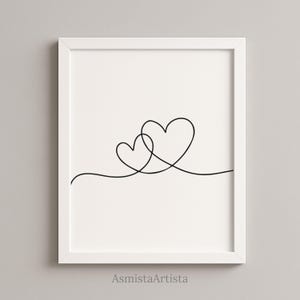 Double Hearts One Line Art – Minimal Two Intertwined Heart , Modern 2 Hearts Continuous Line Drawing, Fine Line Printable Wall Art [DOWNLOAD image 12