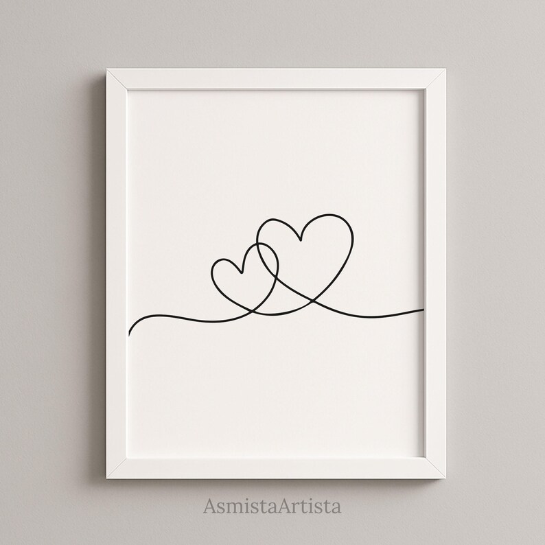 Double Hearts One Line Art – Minimal Two Intertwined Heart , Modern 2 Hearts Continuous Line Drawing, Fine Line Printable Wall Art [DOWNLOAD image 12