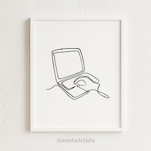 Laptop Typing Line Art - One Line Drawing | Minimalistische Laptop & Handzeichnung, moderner Druck für Programmierer und Büroarbeiten [DOWNLOAD]